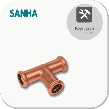 Koper press water T-stuk 28