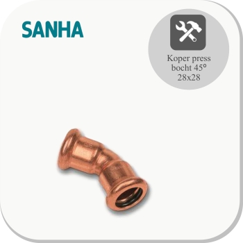 Koper press bocht 45° 28x28