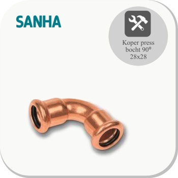 Koper press bocht 90° 28x28